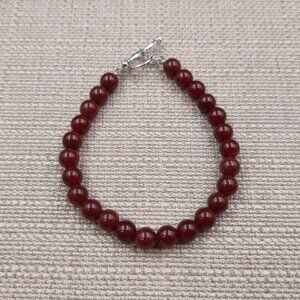 8.5 Inch Sterling Silver Carnelian Stones Heavy Bracelet B1014